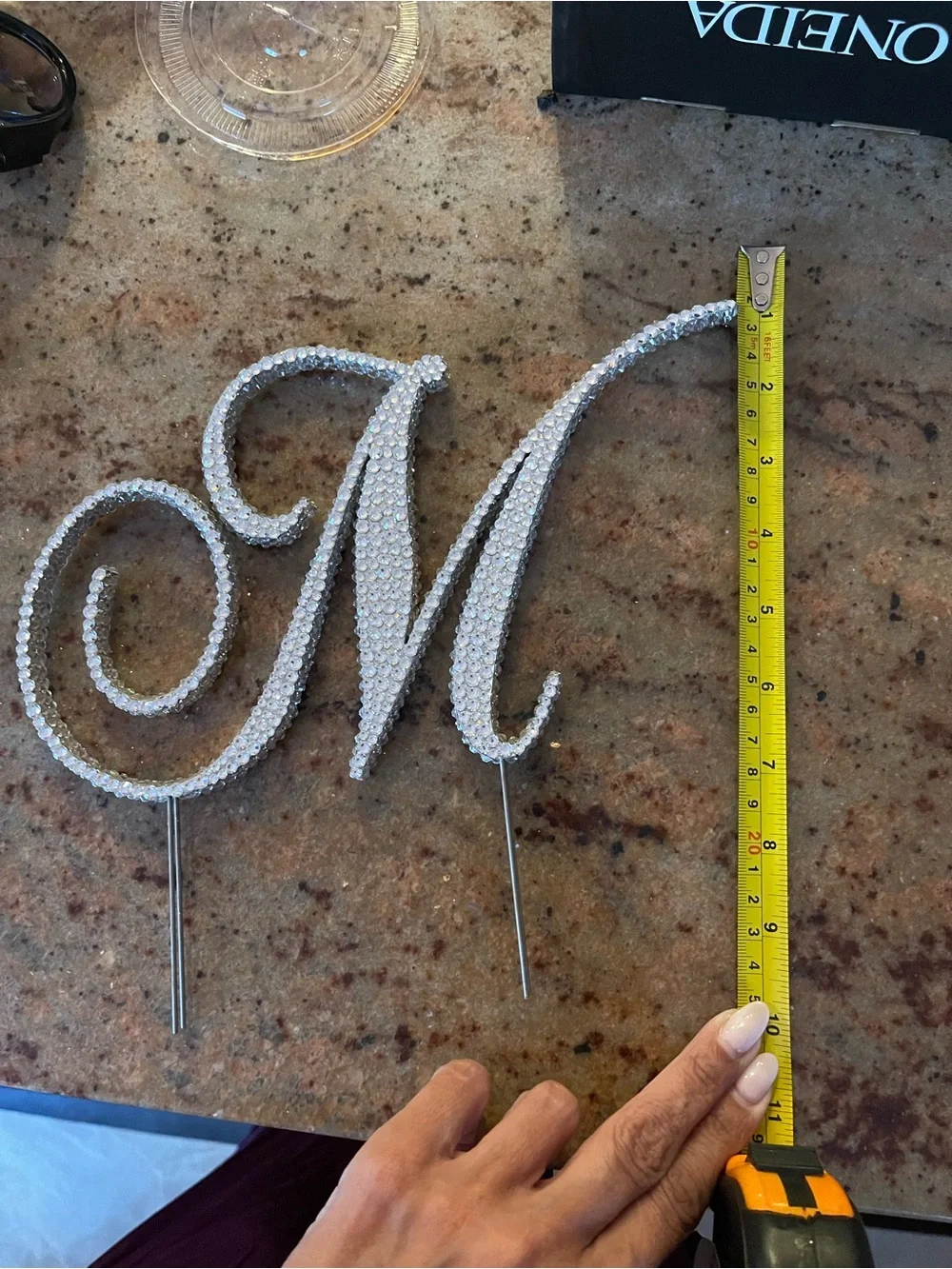 Rhinestone Letter M Cake Topper - Silver Sparkles